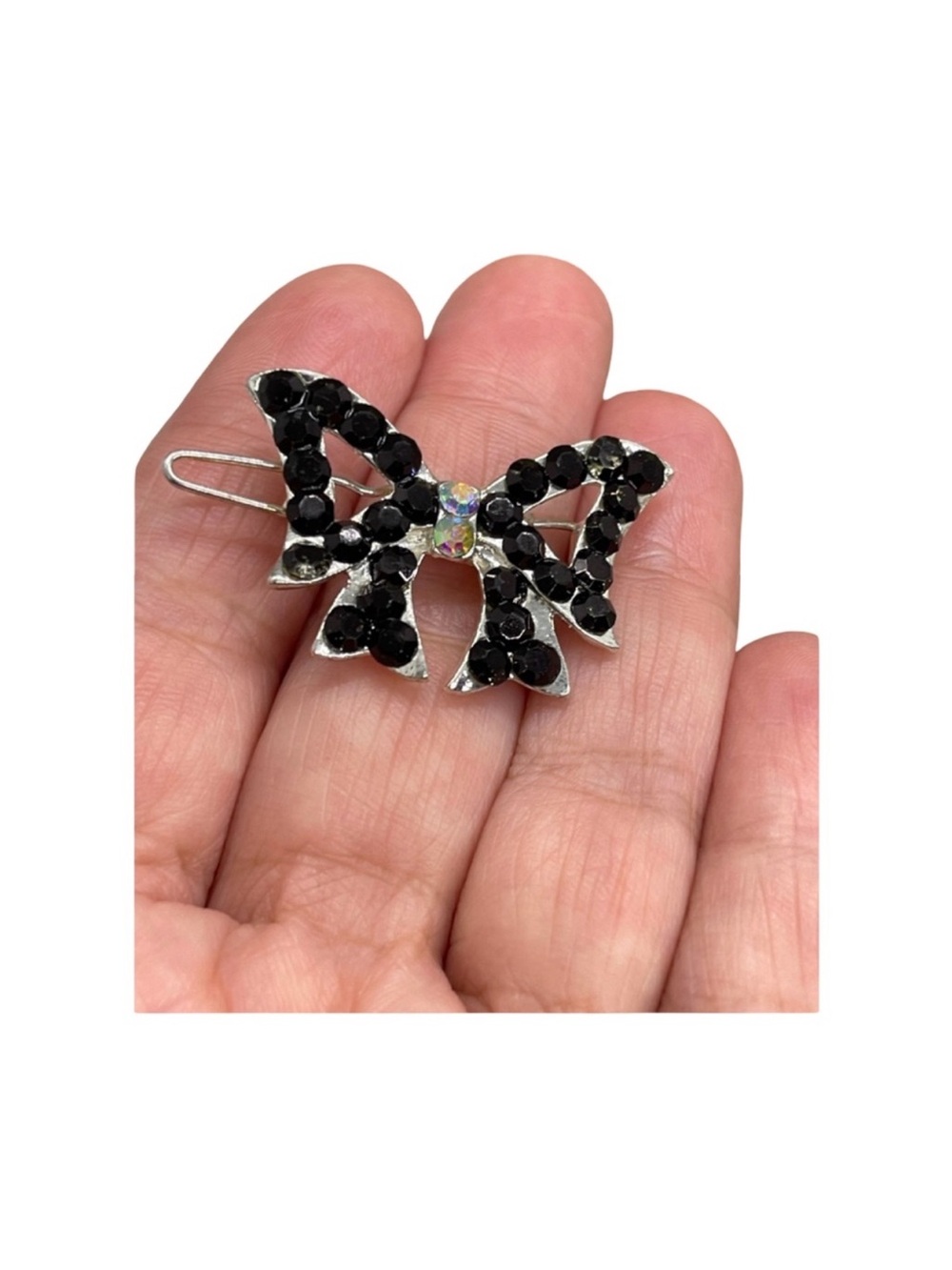 Black Crystal Bow Hair Clip 2.0” final price drop